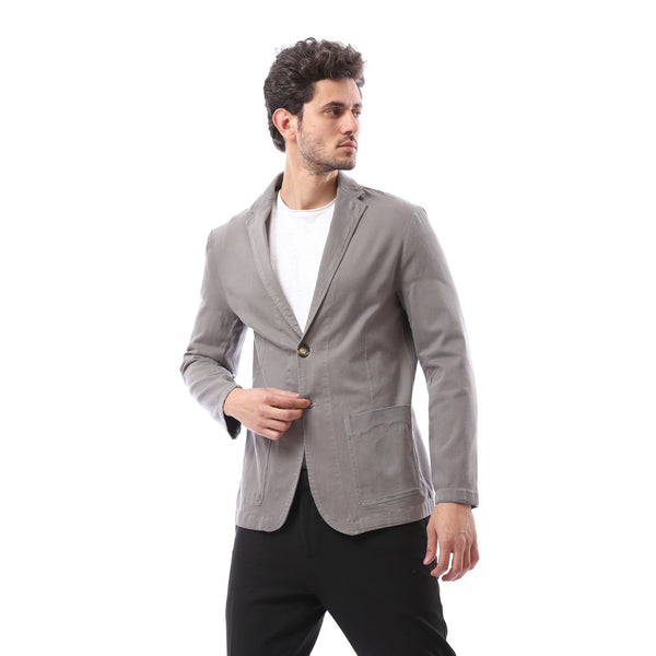 Gabardine Plain Buttoned Blazer - Grey