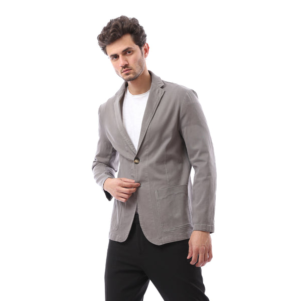 Gabardine Plain Buttoned Blazer - Grey