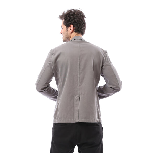 Gabardine Plain Buttoned Blazer - Grey