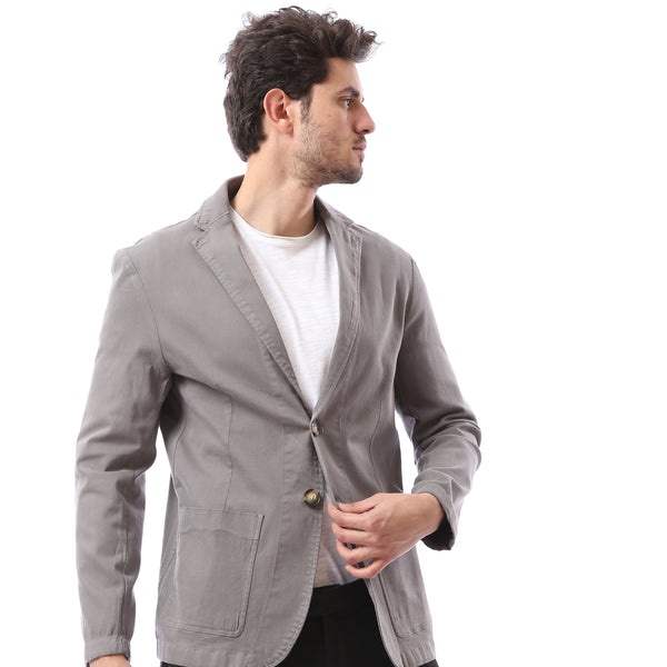 Gabardine Plain Buttoned Blazer - Grey