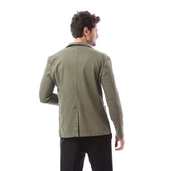 Buttoned Closure All Seasons Blazer - Olive Green