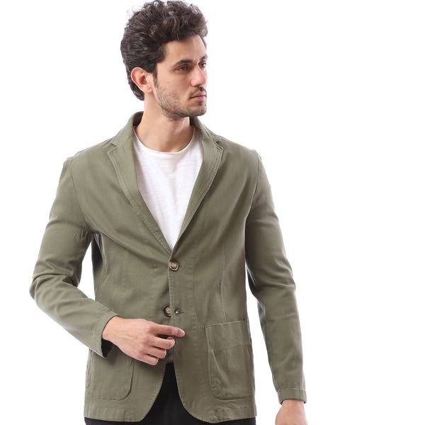 Buttoned Closure All Seasons Blazer - Olive Green