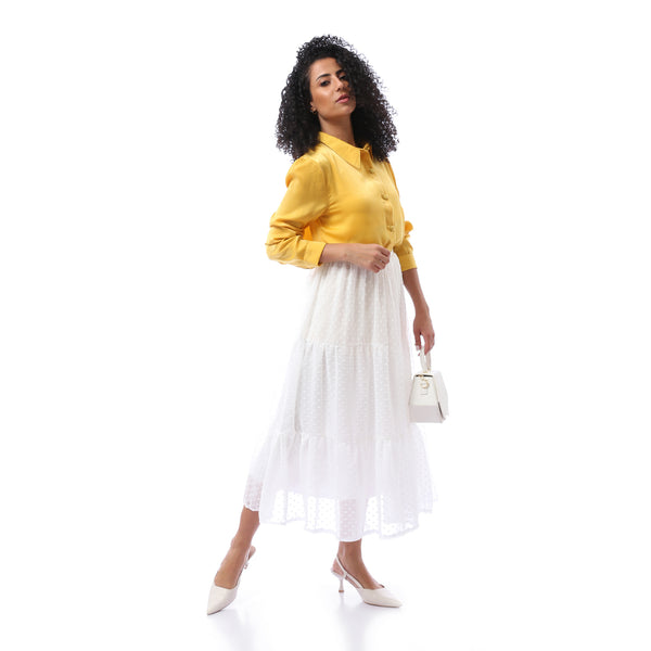 Self-patterned Summer Skirt - White