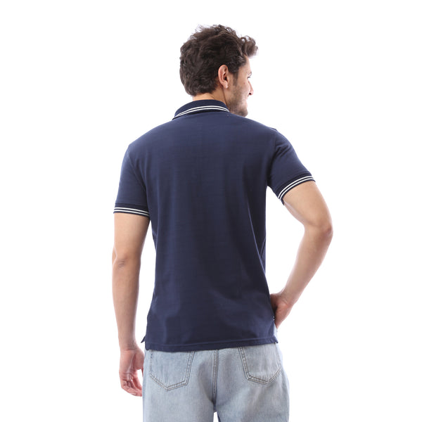 Buttoned Plain Polo Shirt - Navy Blue