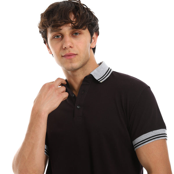 Light Collar & Sleeves Band Polo - Black & Grey