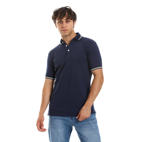 Short Sleeves Pique Pattern - Navy Blue