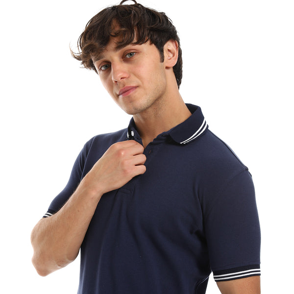 Short Sleeves Pique Pattern - Navy Blue