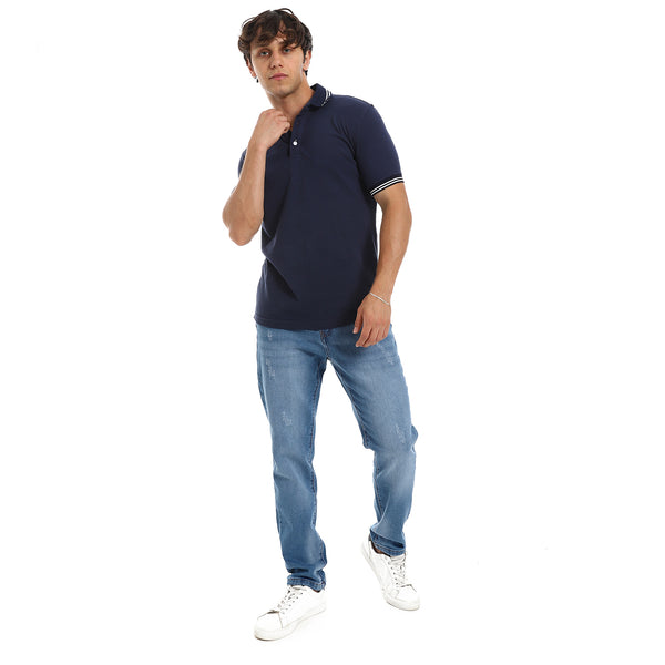 Short Sleeves Pique Pattern - Navy Blue