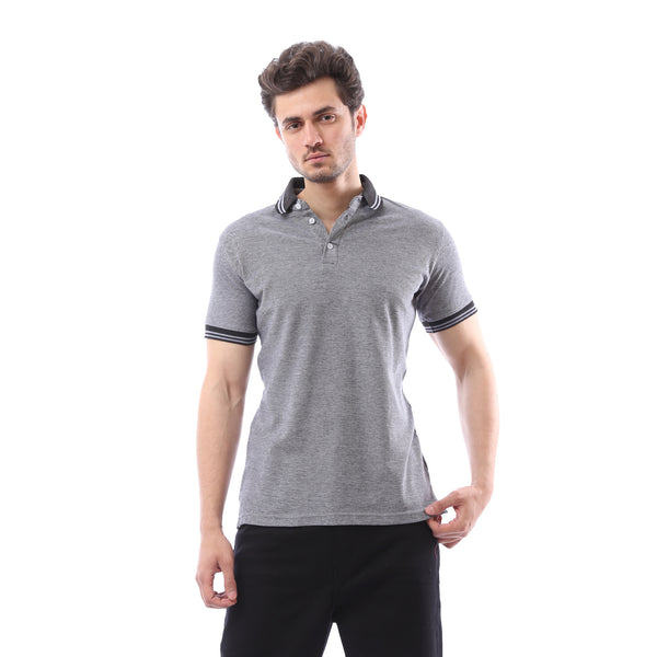 Buttoned Plain Polo Shirt -Grey