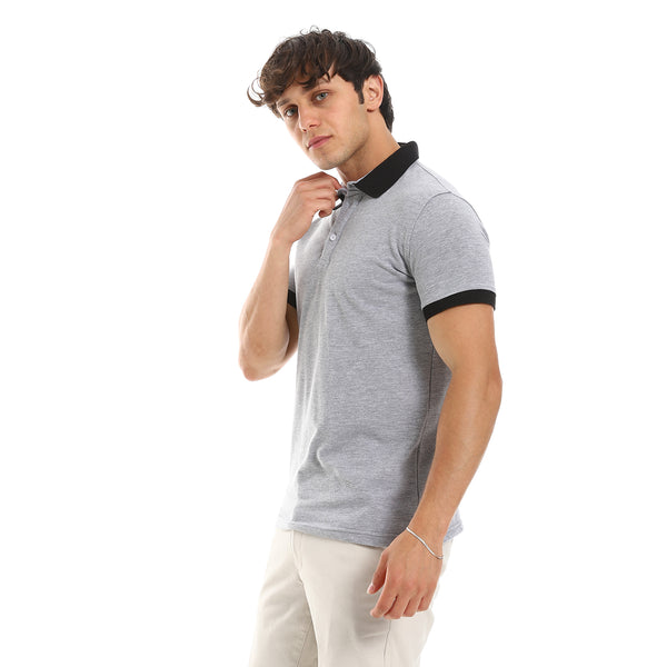 Matching Collar & Sleeves Band Polo Shirt - Grey & Black