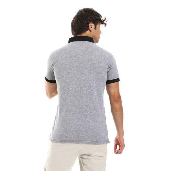 Matching Collar & Sleeves Band Polo Shirt - Grey & Black