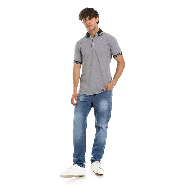 Pique Pattern Grey & Black Short Sleeves Polo Shirt