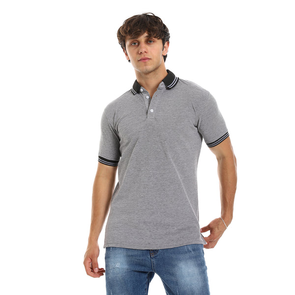Pique Pattern Grey & Black Short Sleeves Polo Shirt