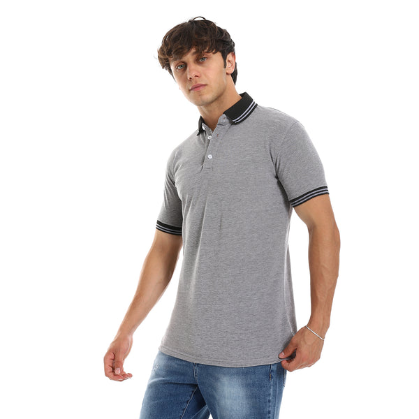 Pique Pattern Grey & Black Short Sleeves Polo Shirt