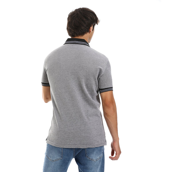Pique Pattern Grey & Black Short Sleeves Polo Shirt