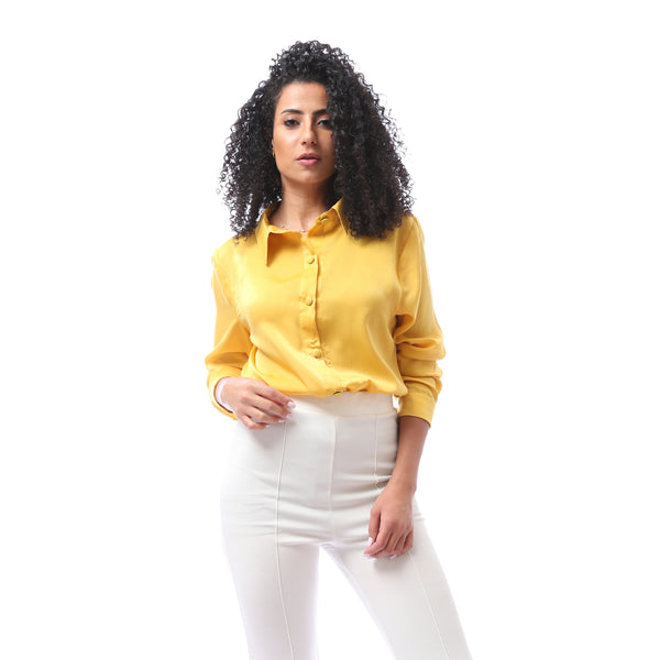 Solid Stan Shirt with Buttoned Cuffs - Mustard