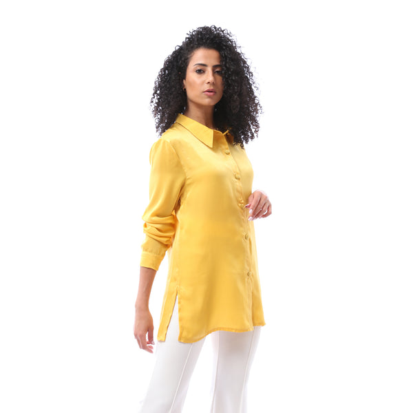 Solid Stan Shirt with Buttoned Cuffs - Mustard