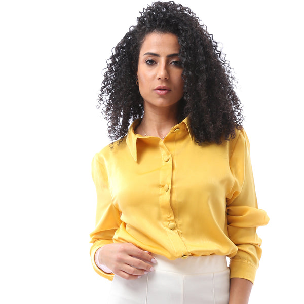Solid Stan Shirt with Buttoned Cuffs - Mustard