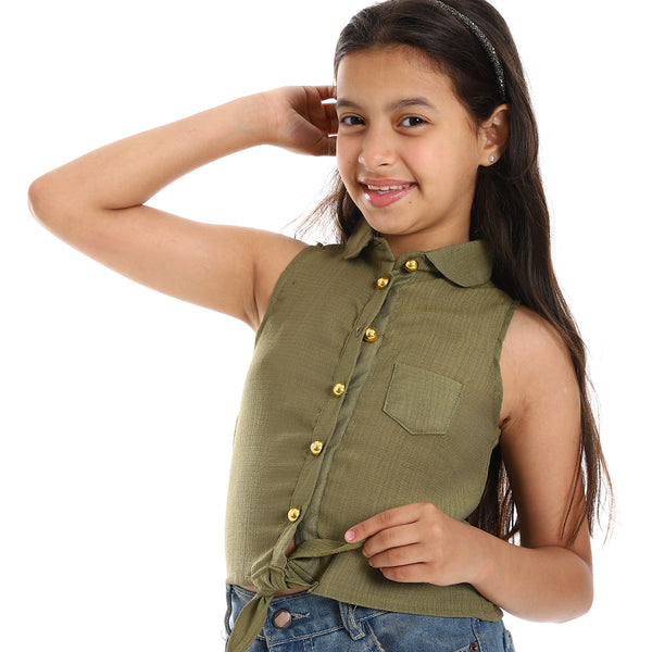 Turn Down Collar Buttoned Down Olive Shirt