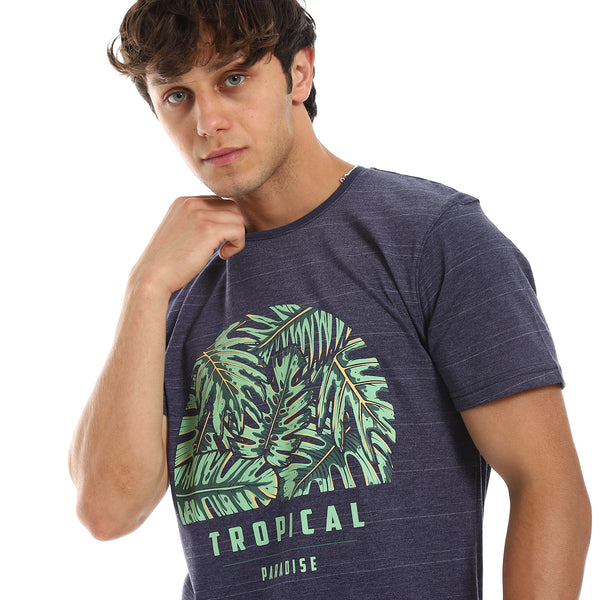 Heather & Printed "Tropical" Tee - Navy Blue