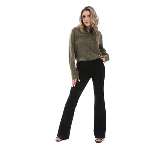 Long Sleeves Metalic Olive Buttoned Down Shirt