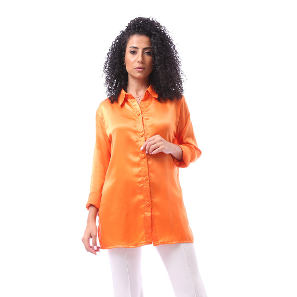 Solid Stan Shirt with Classic Collar - Orange