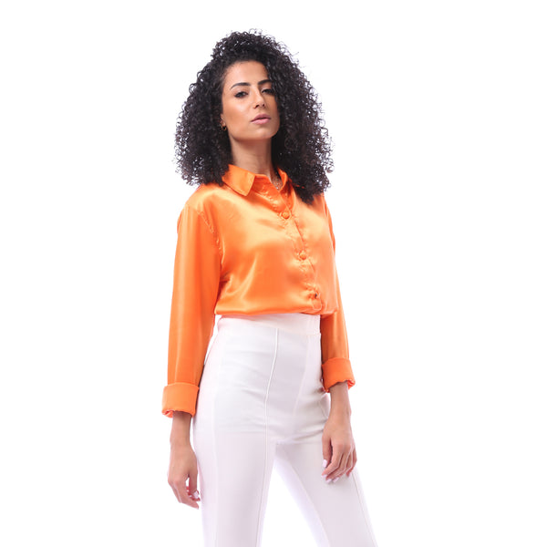 Solid Stan Shirt with Classic Collar - Orange