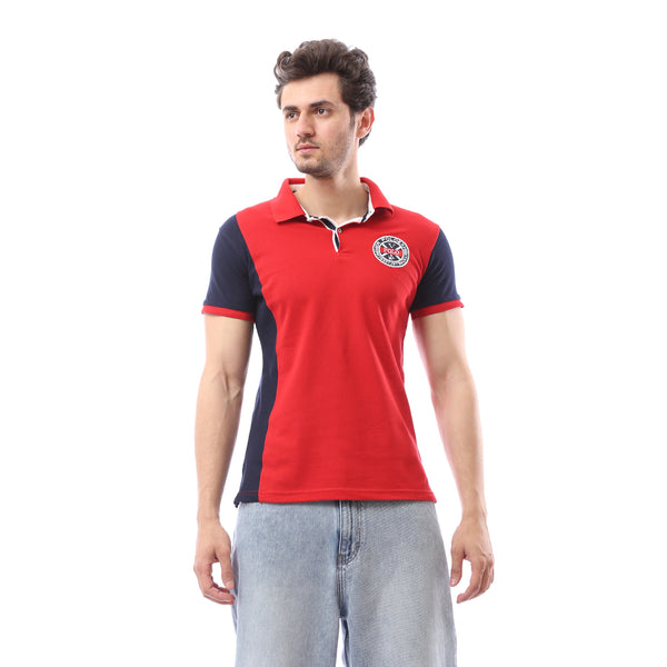 Turn Down Collar Printed Polo Shirt - Red