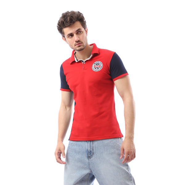 Turn Down Collar Printed Polo Shirt - Red