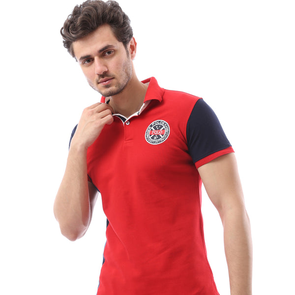 Turn Down Collar Printed Polo Shirt - Red