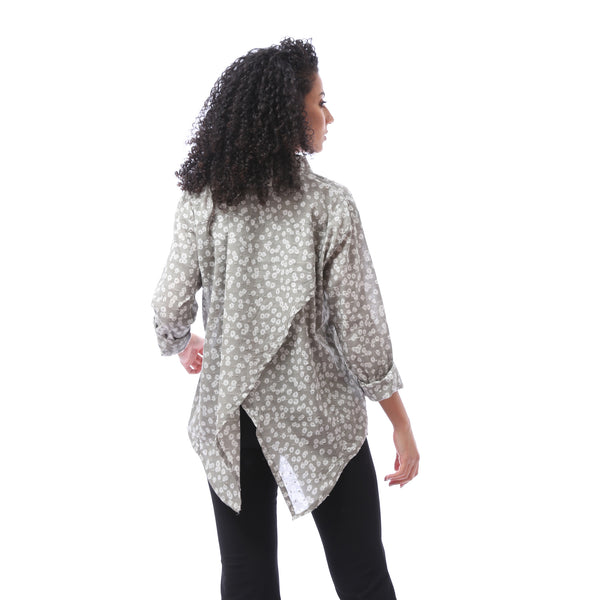 Buttoned Closure Patterned Blouse - Light Grey