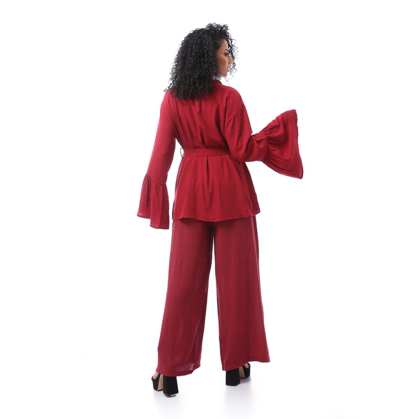 Dark Red Elegant Patterned Suit Set
