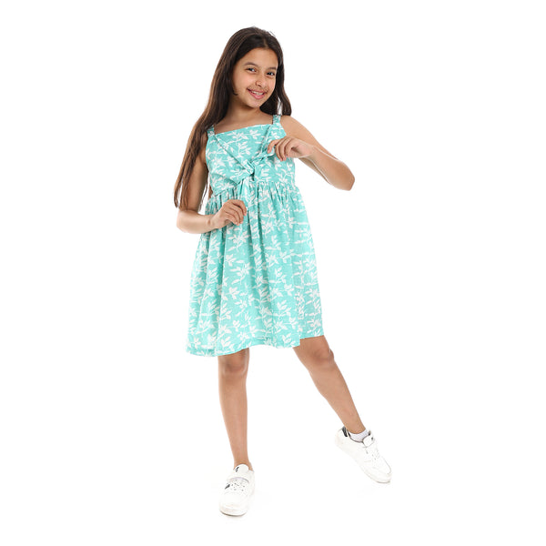 Mint & White Tiered Floral Girls Cotton Dress