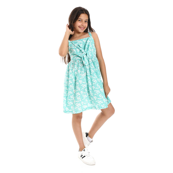 Mint & White Tiered Floral Girls Cotton Dress