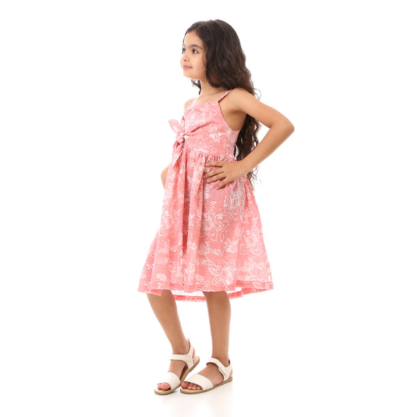 Girls Floral  Dress With Square Neck -Cashmere