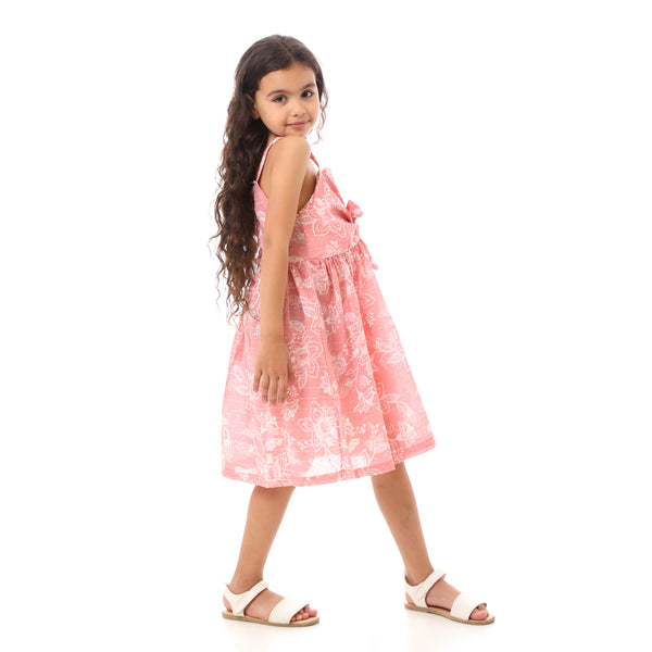 Girls Floral  Dress With Square Neck -Cashmere