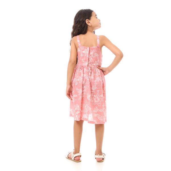 Girls Floral  Dress With Square Neck -Cashmere