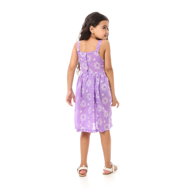 Girls Floral  Sleeveless Dress - Light Purple