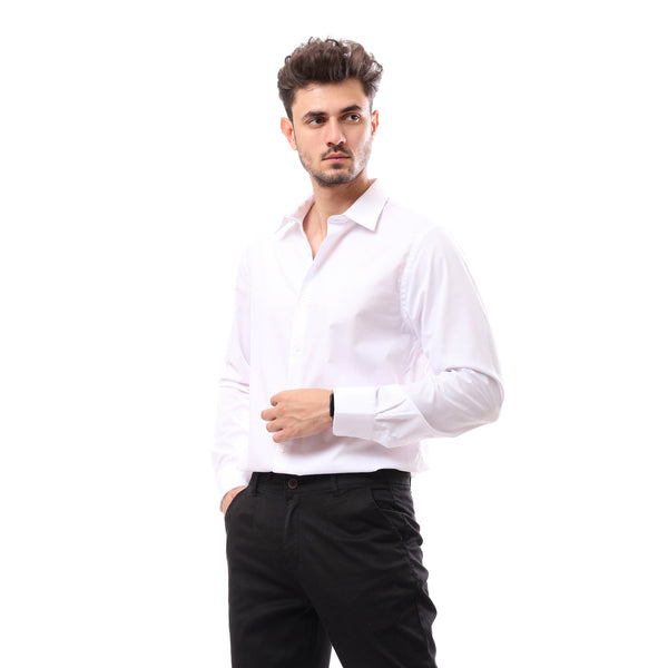 Regular Fit White Solid Buttoned Shirt