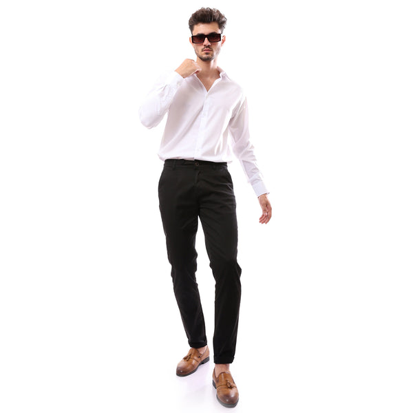 Regular Fit White Solid Buttoned Shirt