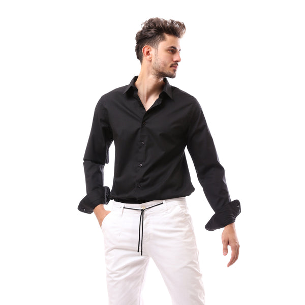 Black Cotton Comfy All Seasons Buttoned Shirt