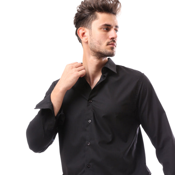 Black Cotton Comfy All Seasons Buttoned Shirt