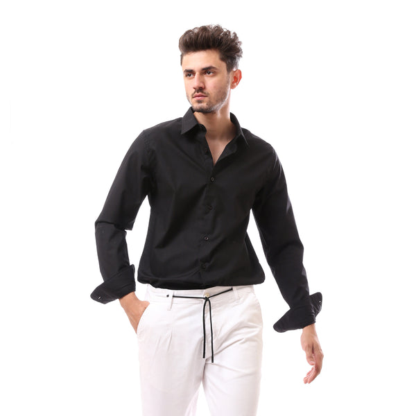 Black Cotton Comfy All Seasons Buttoned Shirt