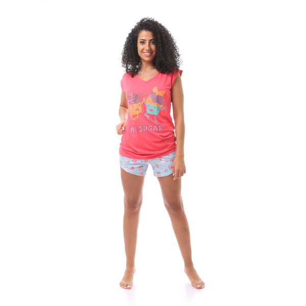 Multicolour Cupcakes Printed Cute Sleeveless Tee & Shorts Pajama