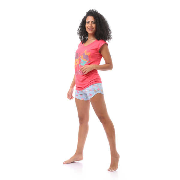 Multicolour Cupcakes Printed Cute Sleeveless Tee & Shorts Pajama