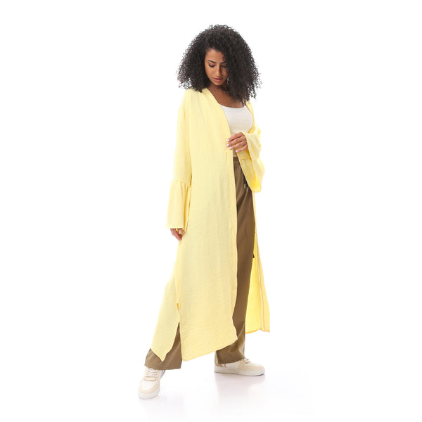 Yellow Slip On Open Neckline Cardigan