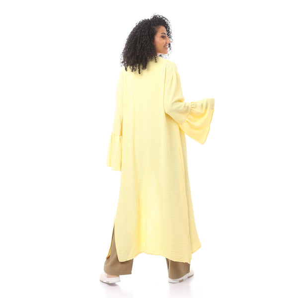 Yellow Slip On Open Neckline Cardigan