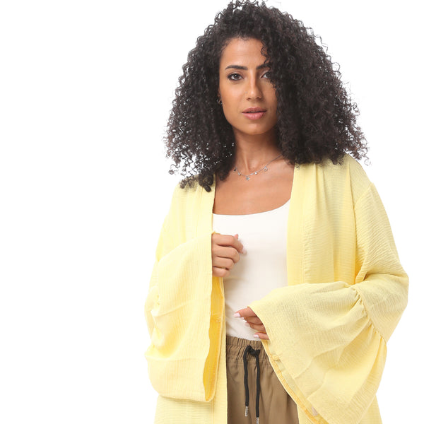 Yellow Slip On Open Neckline Cardigan