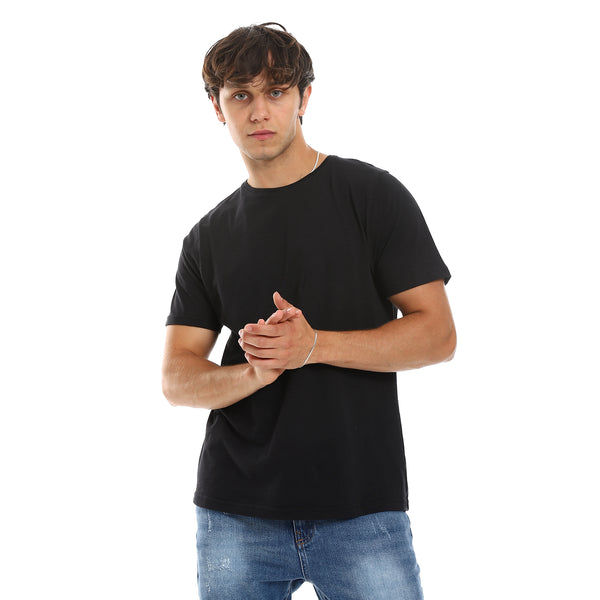 Slip On Textured Short Sleeves Cotton Tee - Black