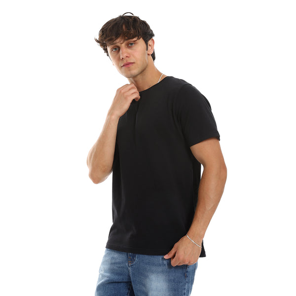 Slip On Textured Short Sleeves Cotton Tee - Black